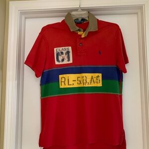 Polo by Ralph Lauren MENS Multicolor Graphic Polo Shirt- snap front/100% cotton